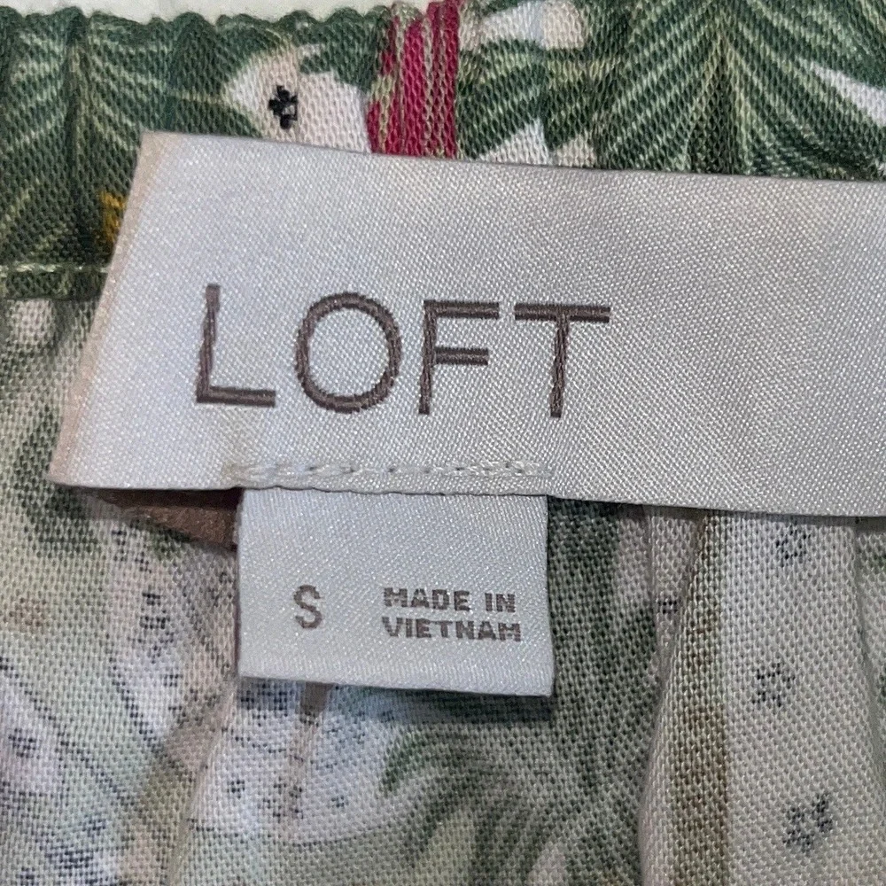 LOFT‎ Womens Tropical Tile Print Square Neck Puff Sleeve Blouse Parrots Multi S